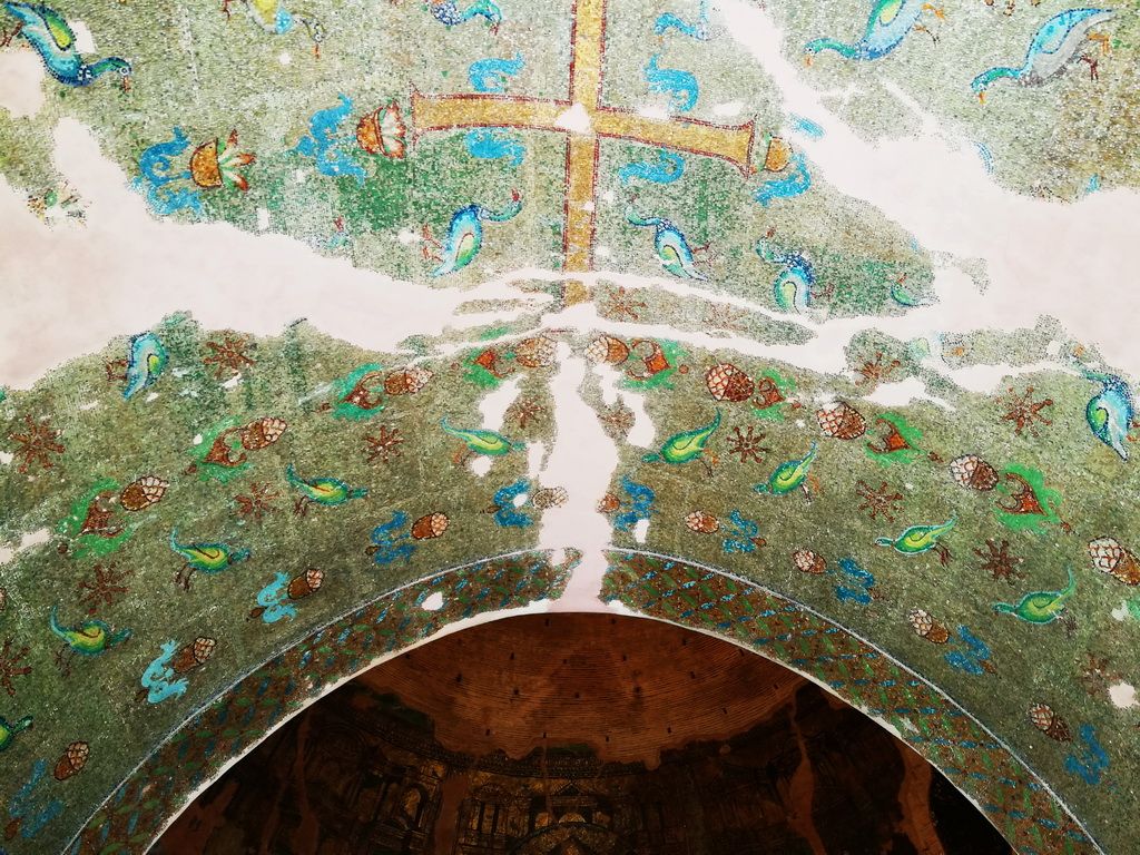 Delicate Mosaics: A Cross in a Sparkling Sea of Fruits and Birds - Rotunda, Thessaloniki
