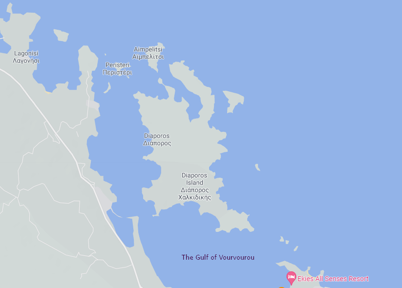 A map of the islands in the gulf of vourvourou by Vourvourou beach, Halkidiki